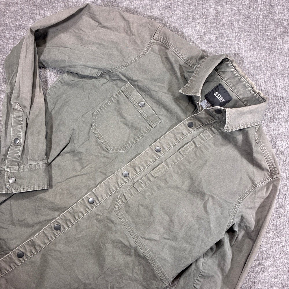 5.11 Tactical Button Up Shirt Mens Medium Green Long Sleeve Snap Pocket
